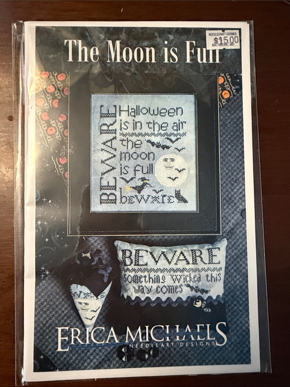Erica Michael Halloween 'Beware' Needlework Design - Blue, Black, White